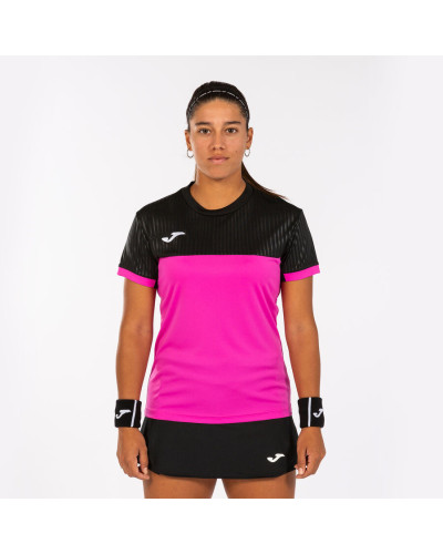 Camiseta Manga Corta Mujer Montreal Rosa Fl£or Negro