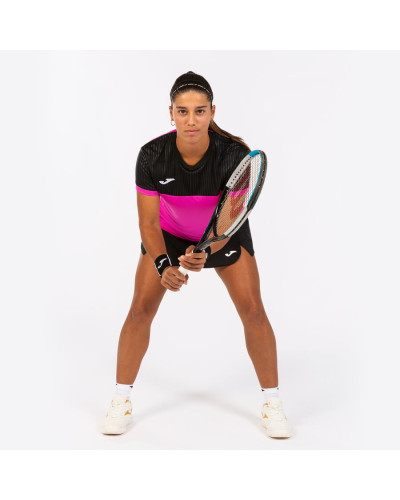 Camiseta Manga Corta Mujer Montreal Rosa Fl£or Negro